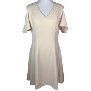 Neiman Marcus Cream Textured Cold Shoulder A-line Dress 4